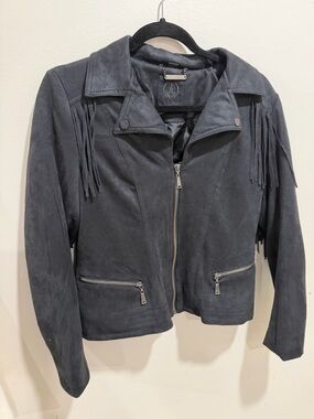 Odyn Black Faux Suede Fringe Moto Jacket